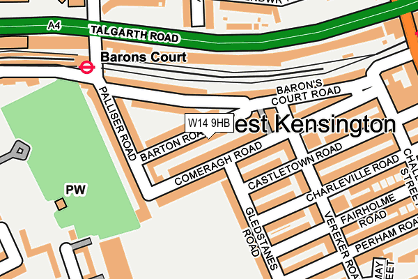 W14 9HB map - OS OpenMap – Local (Ordnance Survey)