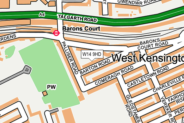 W14 9HD map - OS OpenMap – Local (Ordnance Survey)