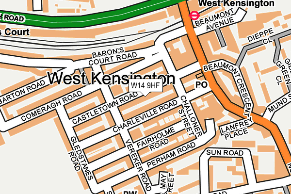 W14 9HF map - OS OpenMap – Local (Ordnance Survey)