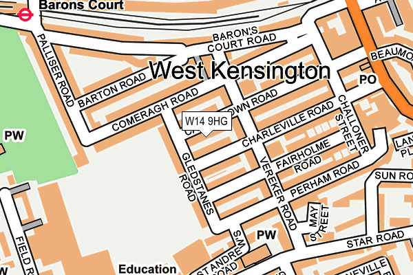 W14 9HG map - OS OpenMap – Local (Ordnance Survey)