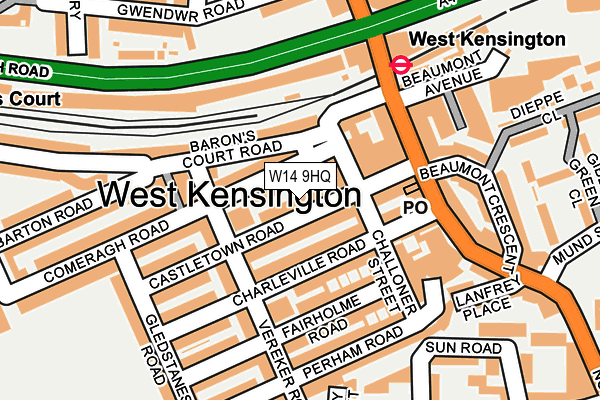 W14 9HQ map - OS OpenMap – Local (Ordnance Survey)