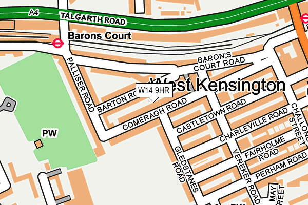 W14 9HR map - OS OpenMap – Local (Ordnance Survey)