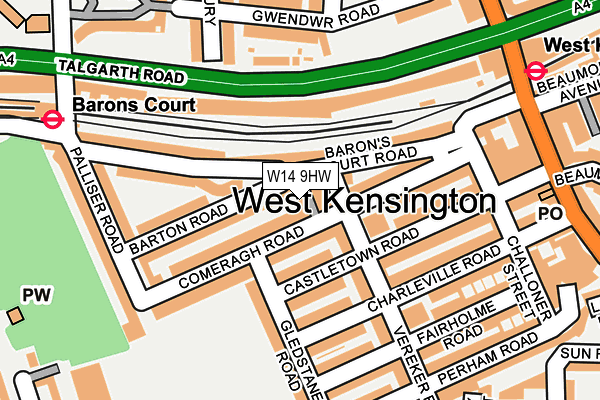 W14 9HW map - OS OpenMap – Local (Ordnance Survey)