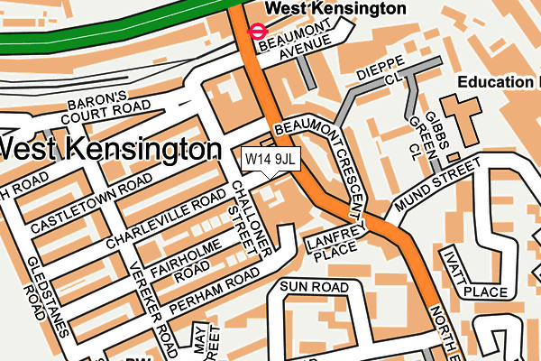 W14 9JL map - OS OpenMap – Local (Ordnance Survey)