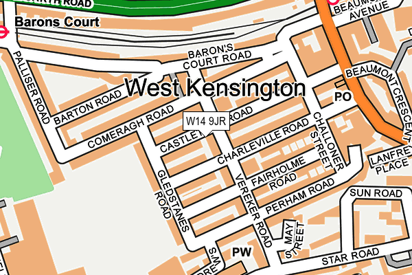 W14 9JR map - OS OpenMap – Local (Ordnance Survey)