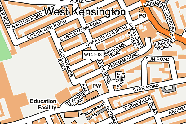 W14 9JS map - OS OpenMap – Local (Ordnance Survey)