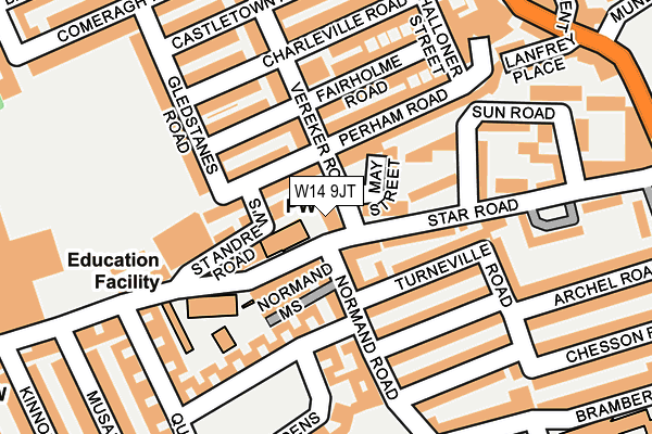 W14 9JT map - OS OpenMap – Local (Ordnance Survey)