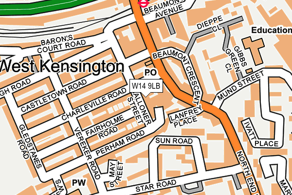 W14 9LB map - OS OpenMap – Local (Ordnance Survey)