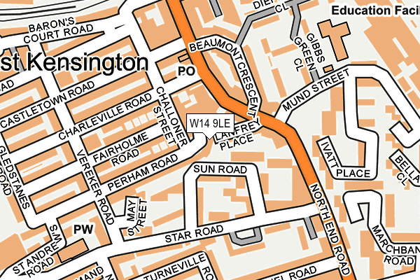 W14 9LE map - OS OpenMap – Local (Ordnance Survey)