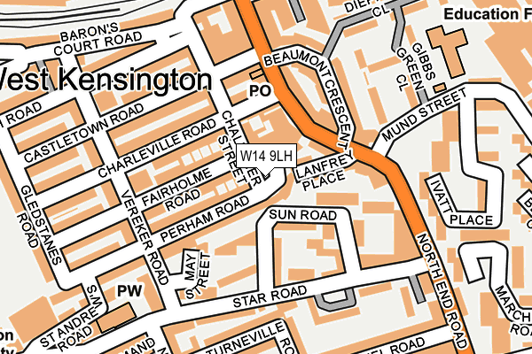 W14 9LH map - OS OpenMap – Local (Ordnance Survey)