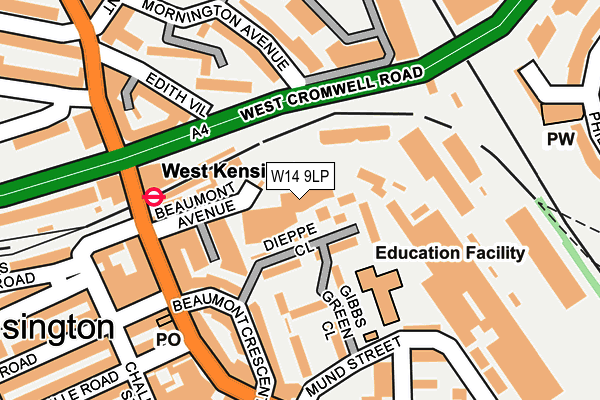 W14 9LP map - OS OpenMap – Local (Ordnance Survey)