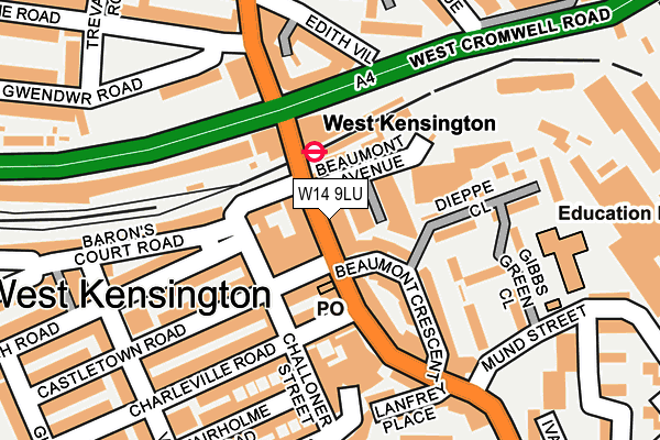 W14 9LU map - OS OpenMap – Local (Ordnance Survey)