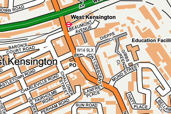 W14 9LX map - OS OpenMap – Local (Ordnance Survey)