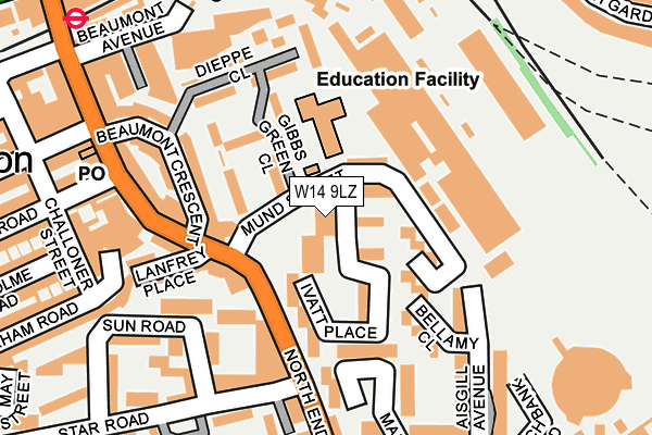 W14 9LZ map - OS OpenMap – Local (Ordnance Survey)