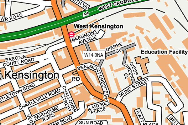 W14 9NA map - OS OpenMap – Local (Ordnance Survey)