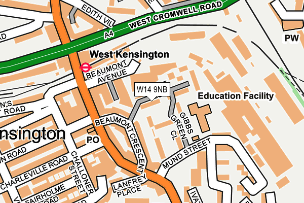 W14 9NB map - OS OpenMap – Local (Ordnance Survey)