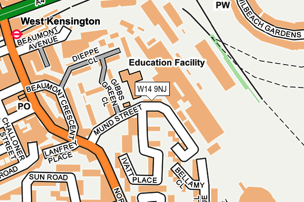 W14 9NJ map - OS OpenMap – Local (Ordnance Survey)