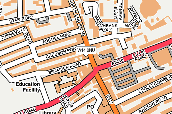 W14 9NU map - OS OpenMap – Local (Ordnance Survey)