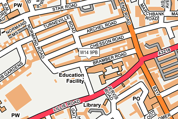 W14 9PB map - OS OpenMap – Local (Ordnance Survey)