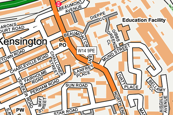 W14 9PE map - OS OpenMap – Local (Ordnance Survey)