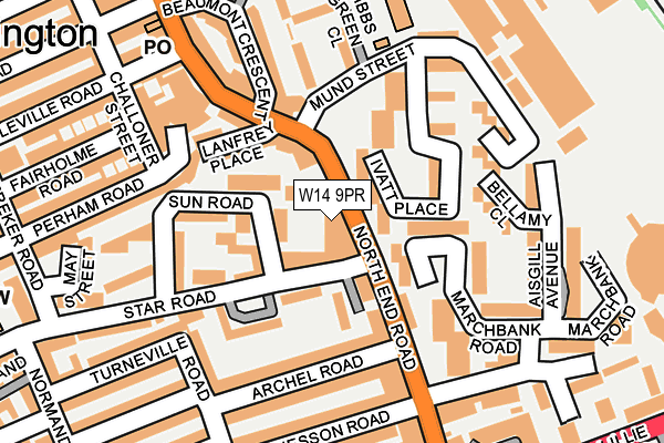 W14 9PR map - OS OpenMap – Local (Ordnance Survey)