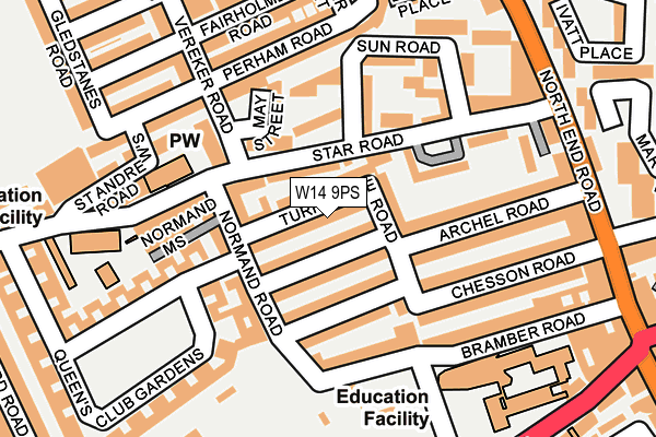 W14 9PS map - OS OpenMap – Local (Ordnance Survey)