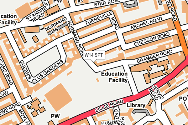 W14 9PT map - OS OpenMap – Local (Ordnance Survey)