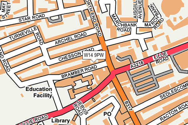 W14 9PW map - OS OpenMap – Local (Ordnance Survey)