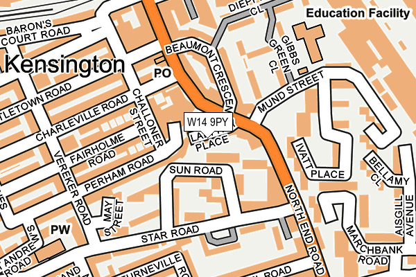 W14 9PY map - OS OpenMap – Local (Ordnance Survey)