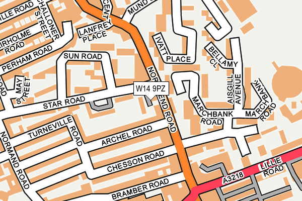 W14 9PZ map - OS OpenMap – Local (Ordnance Survey)