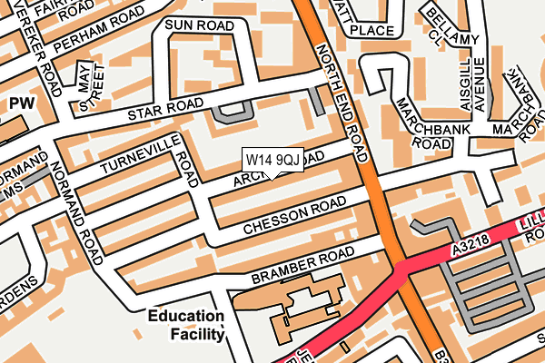 W14 9QJ map - OS OpenMap – Local (Ordnance Survey)