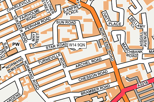 W14 9QN map - OS OpenMap – Local (Ordnance Survey)