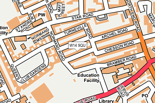 W14 9QU map - OS OpenMap – Local (Ordnance Survey)