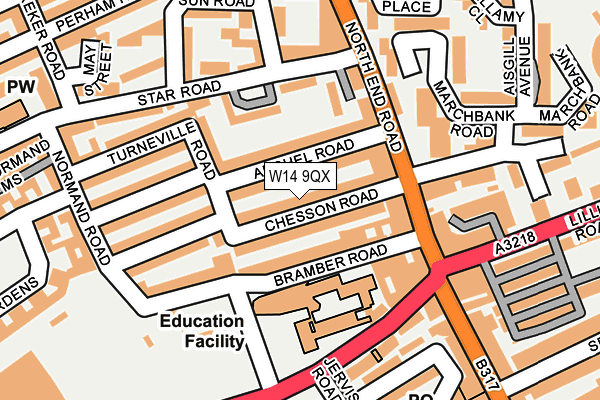 W14 9QX map - OS OpenMap – Local (Ordnance Survey)