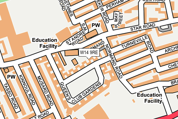 W14 9RE map - OS OpenMap – Local (Ordnance Survey)