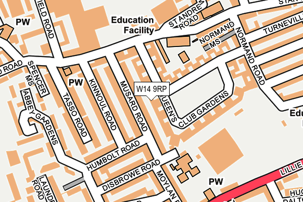 W14 9RP map - OS OpenMap – Local (Ordnance Survey)