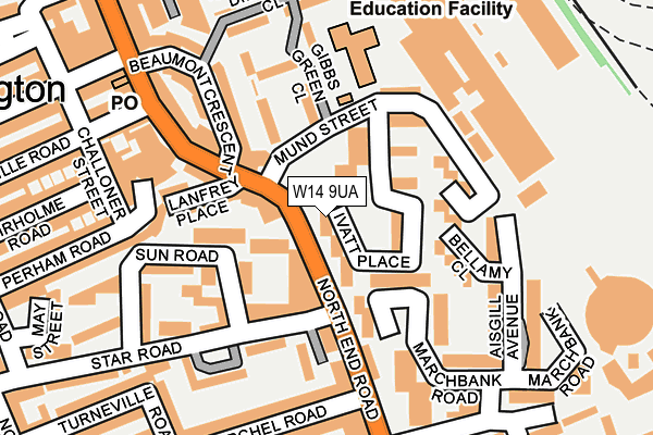 W14 9UA map - OS OpenMap – Local (Ordnance Survey)