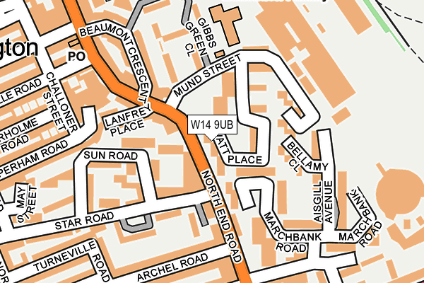 W14 9UB map - OS OpenMap – Local (Ordnance Survey)