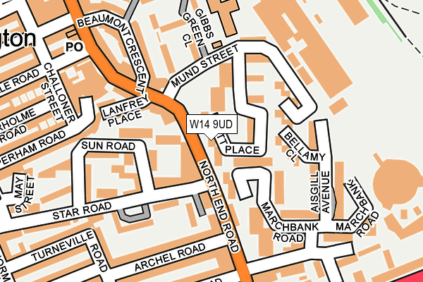 W14 9UD map - OS OpenMap – Local (Ordnance Survey)