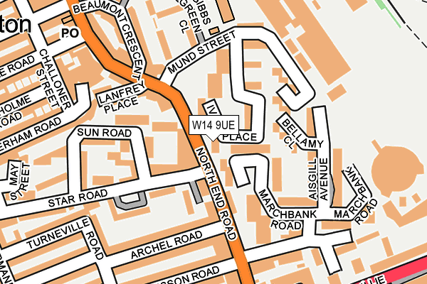 W14 9UE map - OS OpenMap – Local (Ordnance Survey)