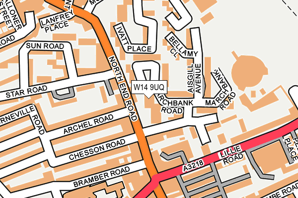 W14 9UQ map - OS OpenMap – Local (Ordnance Survey)