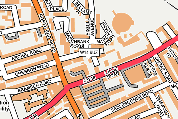 W14 9UZ map - OS OpenMap – Local (Ordnance Survey)