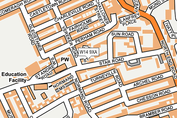 W14 9XA map - OS OpenMap – Local (Ordnance Survey)