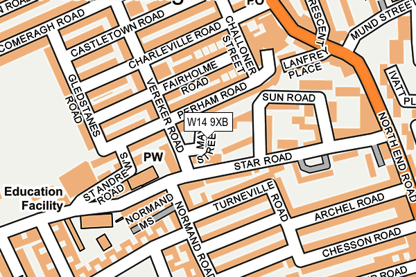 W14 9XB map - OS OpenMap – Local (Ordnance Survey)