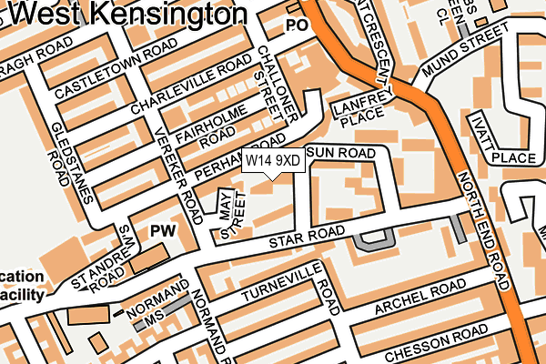 W14 9XD map - OS OpenMap – Local (Ordnance Survey)