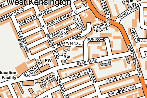 W14 9XE map - OS OpenMap – Local (Ordnance Survey)