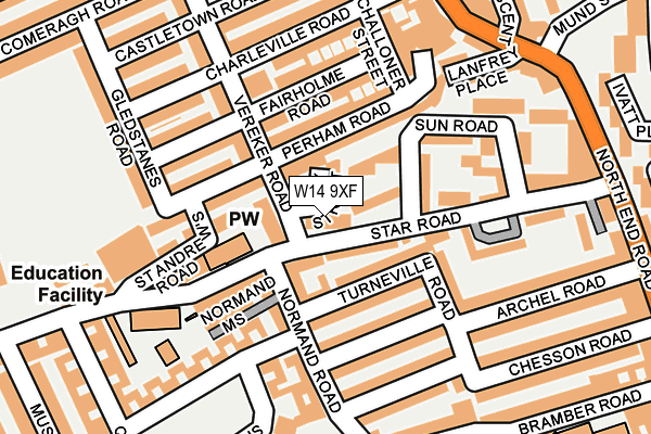 W14 9XF map - OS OpenMap – Local (Ordnance Survey)