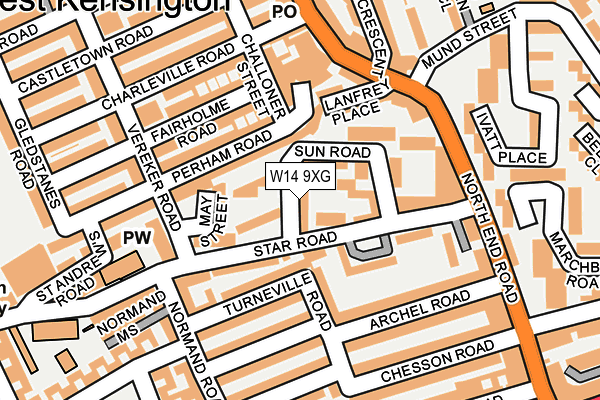 W14 9XG map - OS OpenMap – Local (Ordnance Survey)