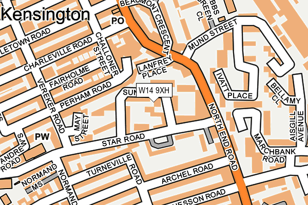 W14 9XH map - OS OpenMap – Local (Ordnance Survey)