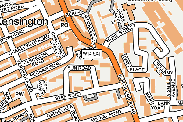 W14 9XJ map - OS OpenMap – Local (Ordnance Survey)